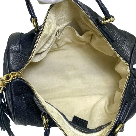 Gucci Soho Leather Mini Boston Bag Interlocking GG Logo Black - Picture 5 of 10